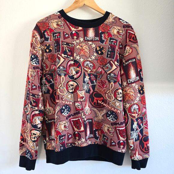 Zara Other - Zara Mens Quilted Jacquard Pullover Sweatshirt Jumper Size M Skull Red Y2K